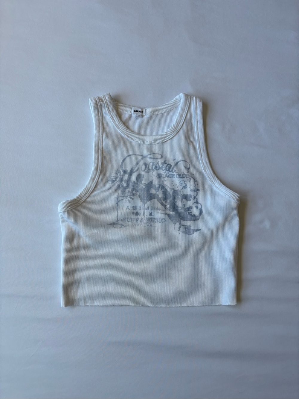 Garage white cropped tank top